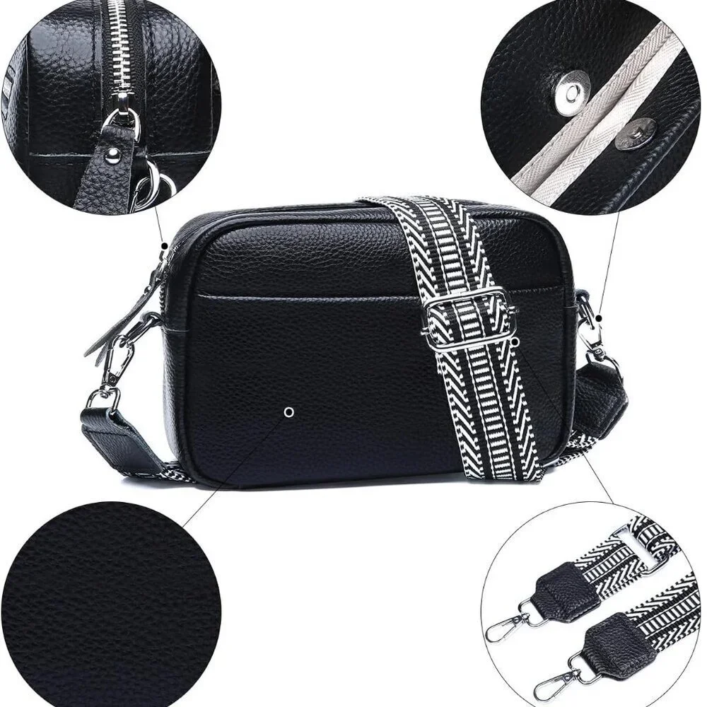 Genuine Leather Crossbody Bag Women Small RFID Multiple Pockets Adjustable Strap
